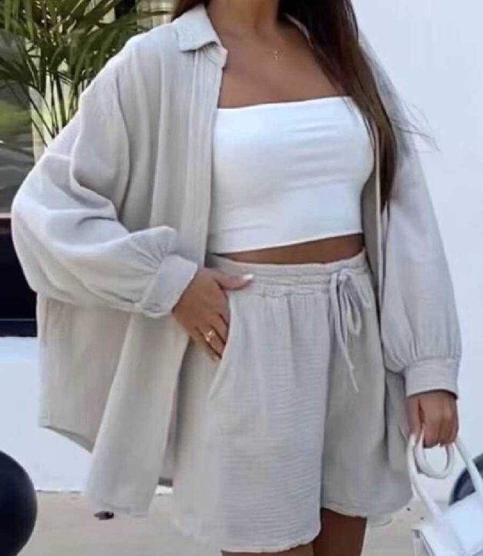 Krepp bluse oversize beige