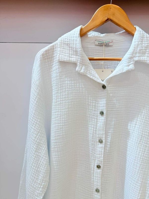 Krepp bluse oversize hvit