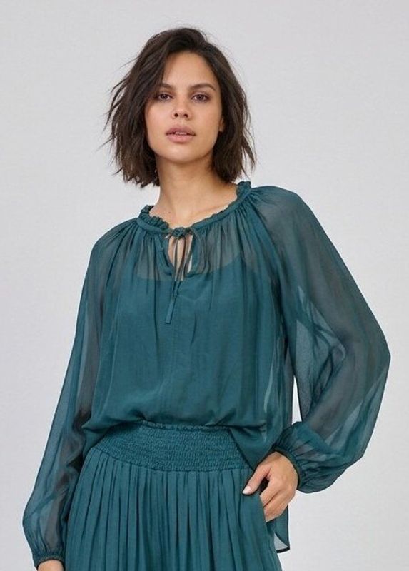 Sofia silke bluse turkis