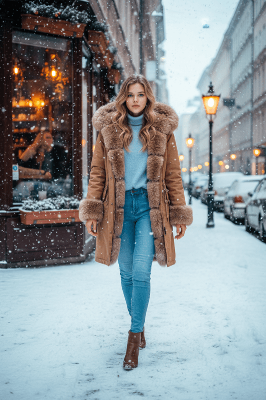 Parka Jakke med Hette og Fuskepels